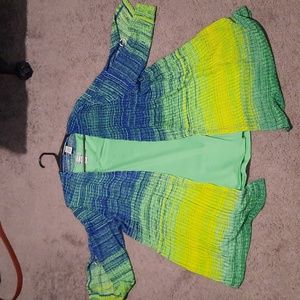 Set, Green tank top with Blue to green cardigan